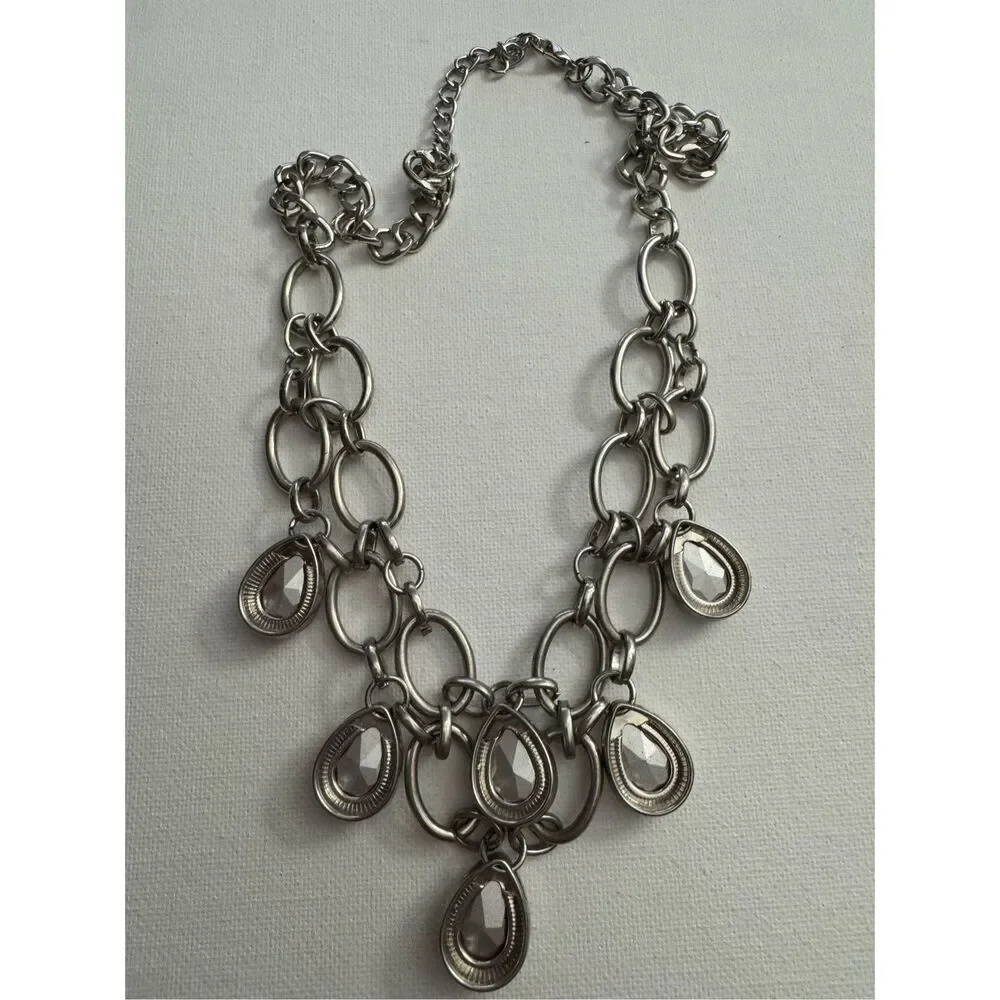 Vintage Y2K‎ Womens Tiered Teardrop Rhinestone Chain Statement Princess Necklace